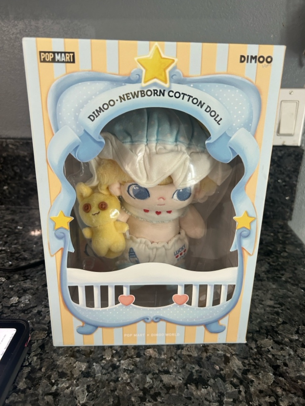 POP MART Dimoo Newborn Cotton Doll - Blue & Cream Plush
